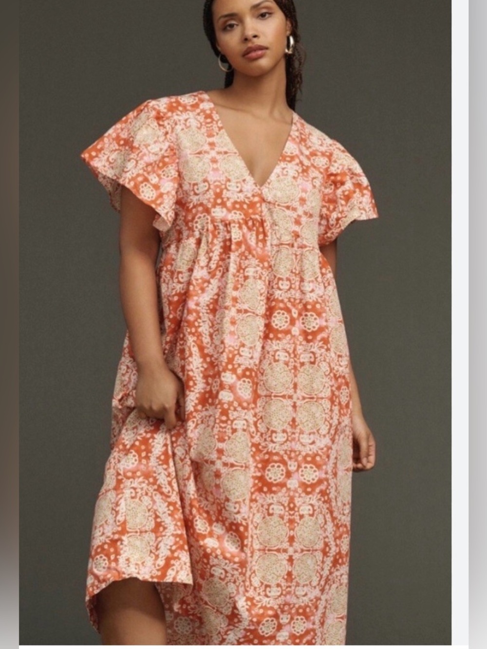 Anthropologie Maeve Printed Flutter-Sleeve Babydoll Dress